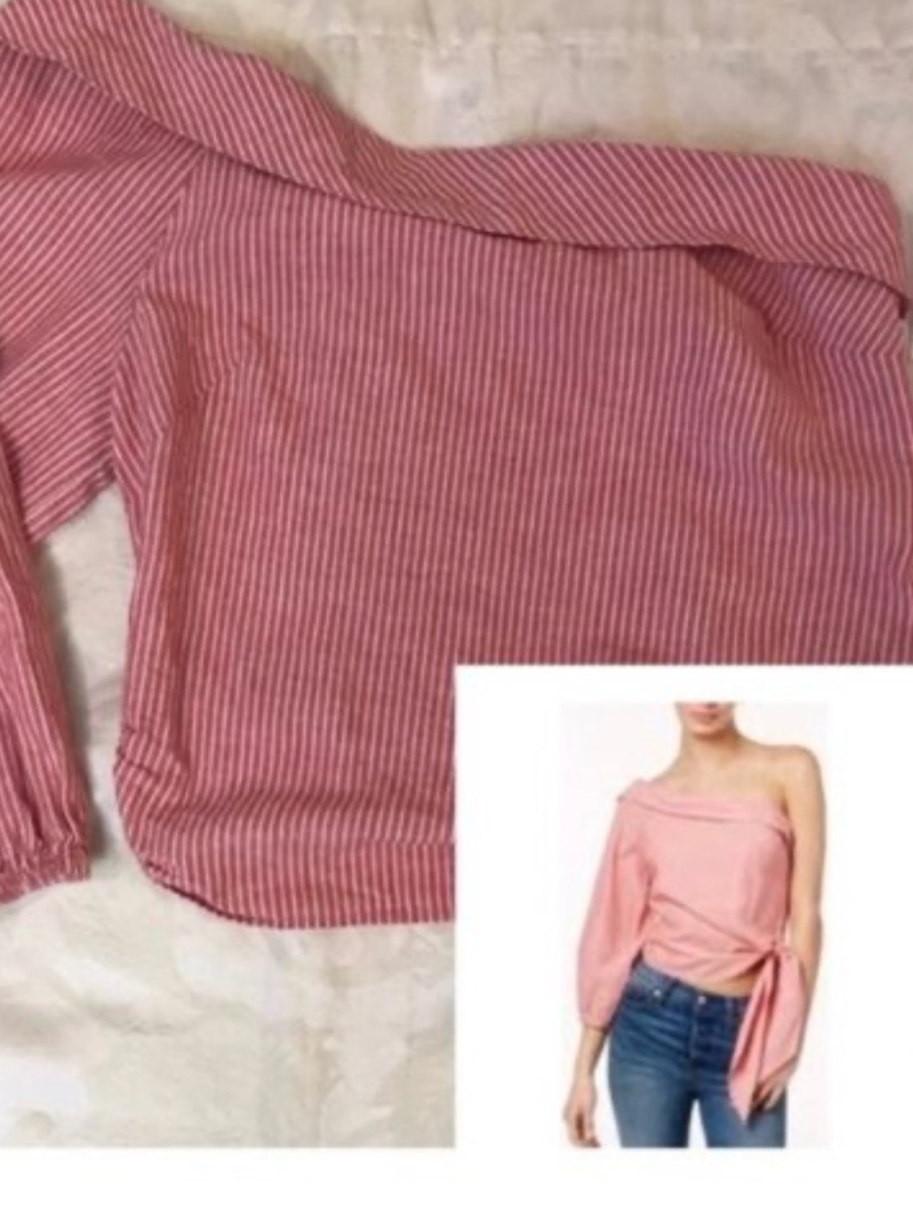 Free People Coral Pink Striped Top with Branded Tag